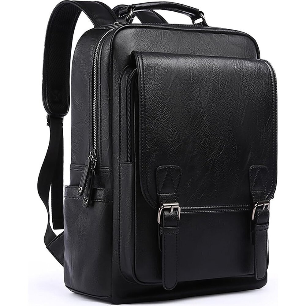 ✨Black Leather Travel Laptop Backpack Waterproof Knapsack Hiking Backpacks